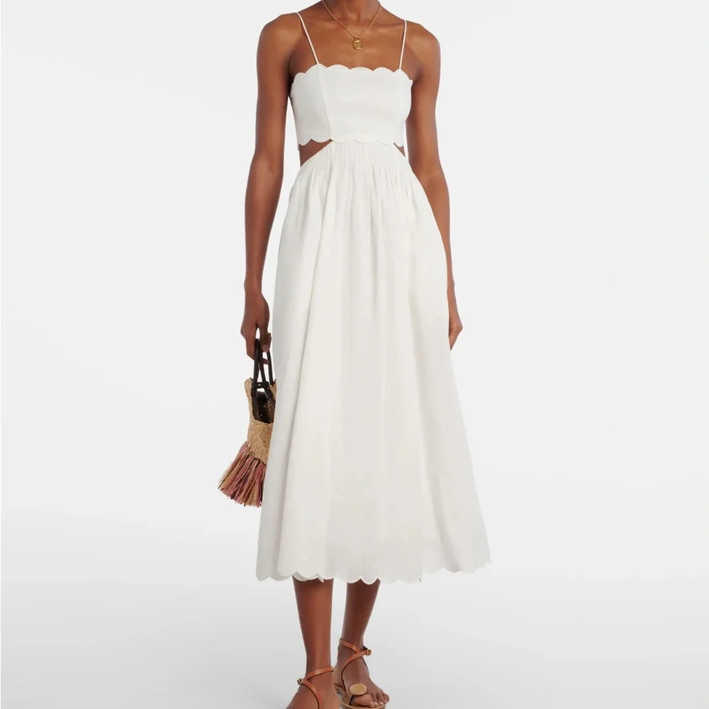 Zimmermann Rhiannon Scalloped Linen Midi Dress - Picture 1 of 15